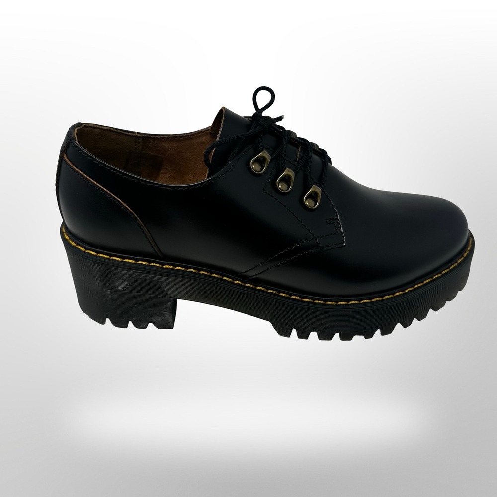 Dr Martens Leona Lo Womens 11 Black Leather Platform Oxford Shoes 27368001 NIB